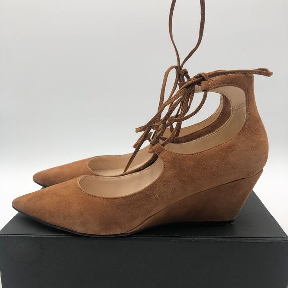 Marc Fisher lace up Heels wedge size 7 M caramel brown Suede MF Willy - Picture 7 of 16
